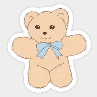 teddy bear ribbon coquette dollette cream blue Sticker